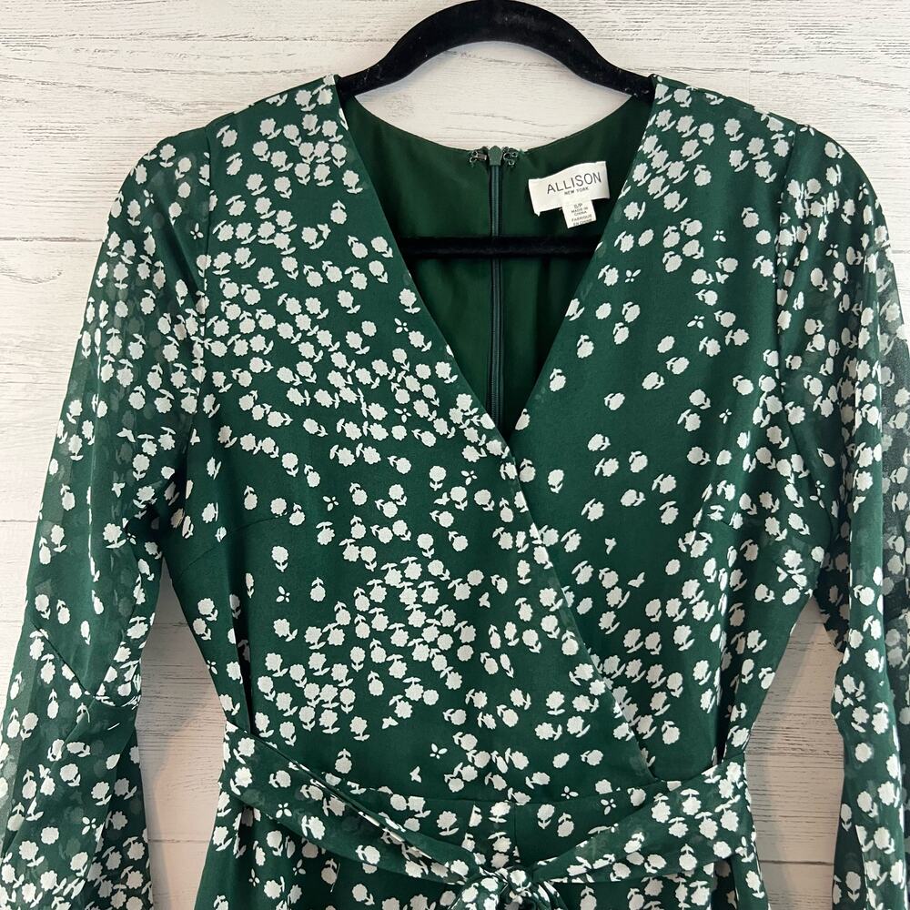 Allison New York Green White Floral Print Faux Wrap Dress Size S - Picture 3 of 10